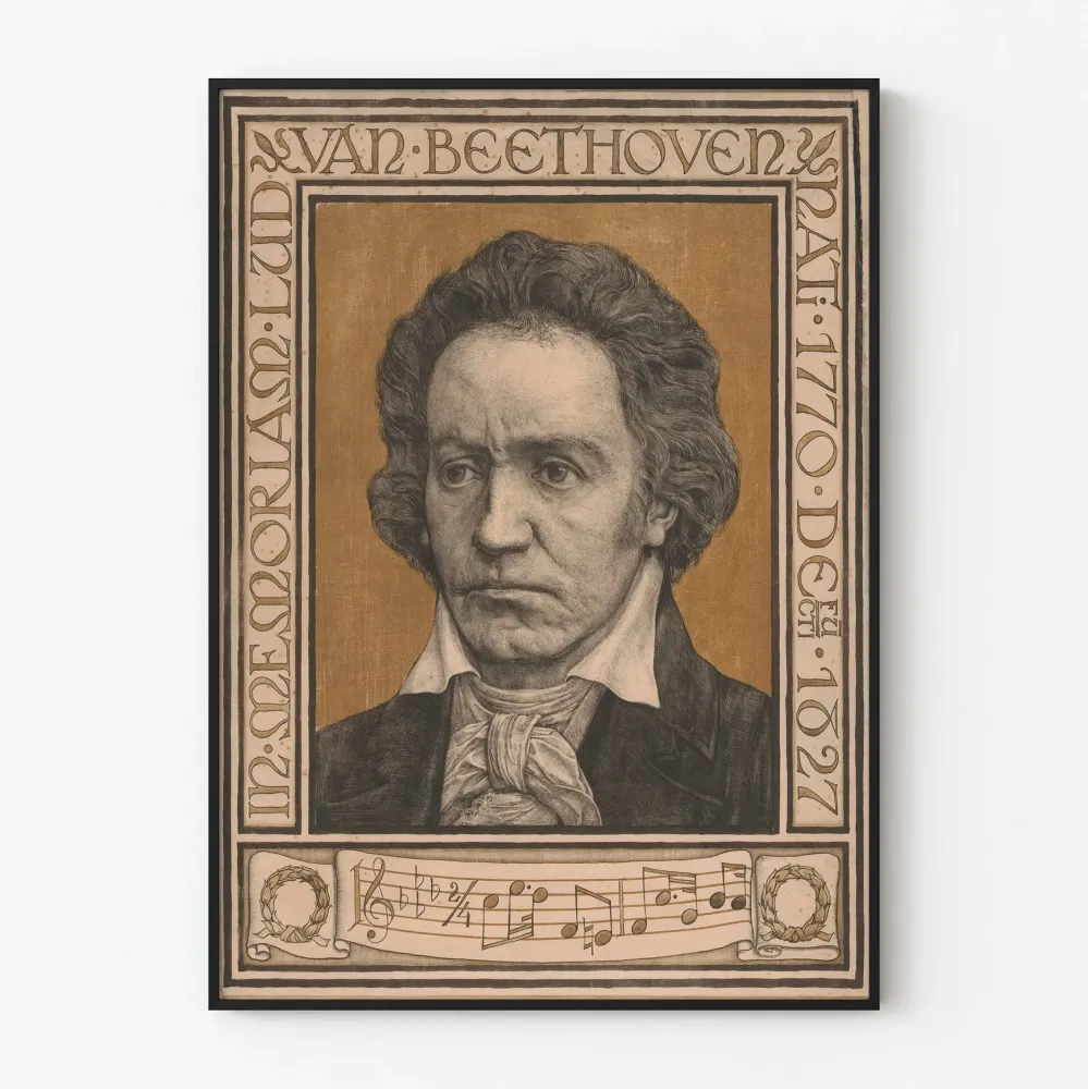 Juliste Ludwig van Beethovenin muotokuvasta musiikilliseen seinäkoristukseen