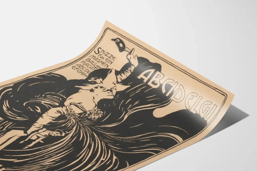 Juliste luonnos Art Nouveau -tyylinen mustavalkoinen ja beige seinäkoristeeseen