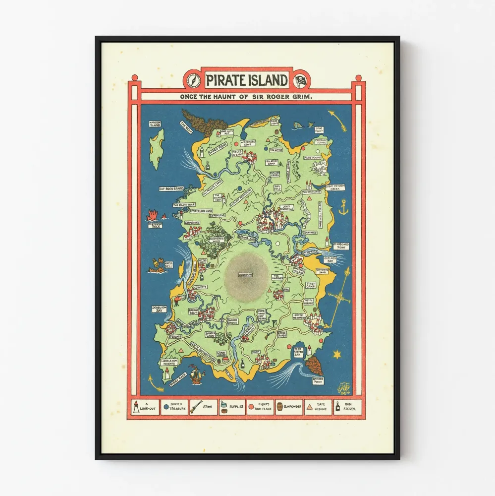 Juliste Merirosvosaaren kartta - Vintage-seinäkoriste