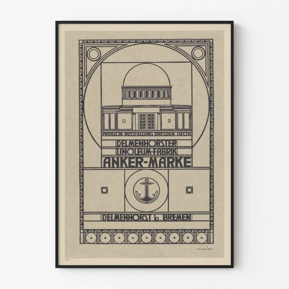 Juliste Pavillon Ausstellung Dresden 1906 Delmenhorster Linoleum Fabrik Anker-Merkki