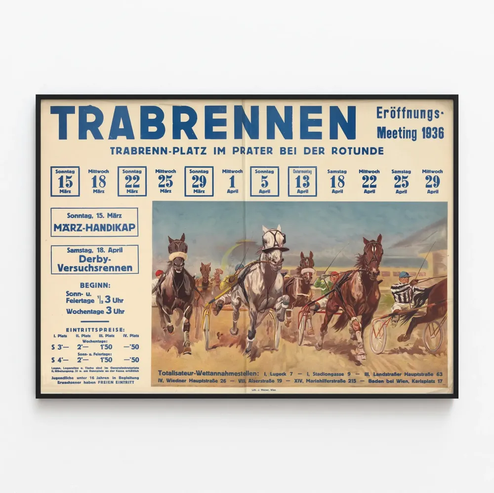 Juliste Praterin raviradan tapahtuma 1936 - Trotin ajokilpailu