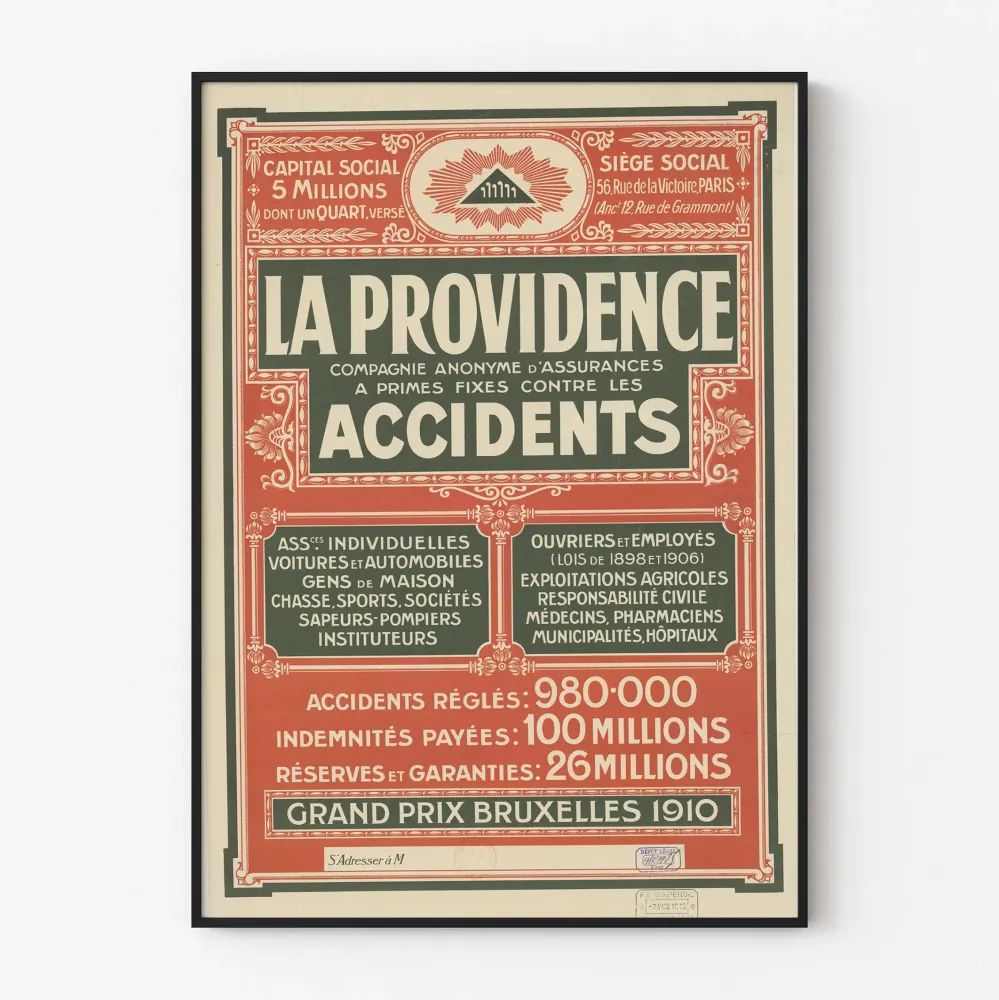 Juliste La Providence Vakuutus Onnettomuudet Pariisi 1910