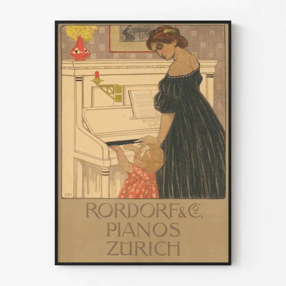 Juliste Rordorf & Co. Pianos Zürich - Vintage musiikkiteemainen seinäkoristelu