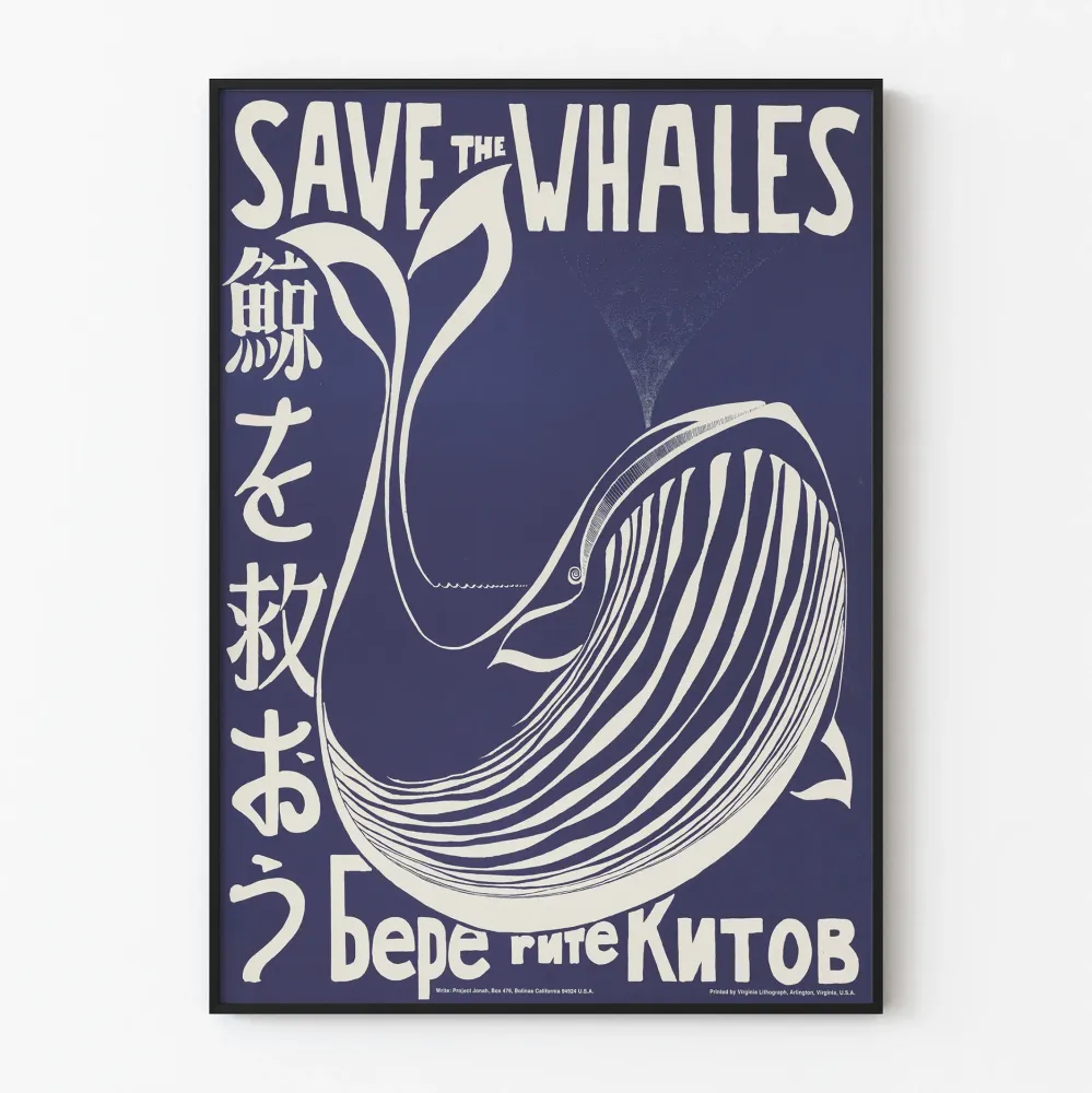 Juliste Save Whales - Meriaiheinen vintage-seinäkoristelu