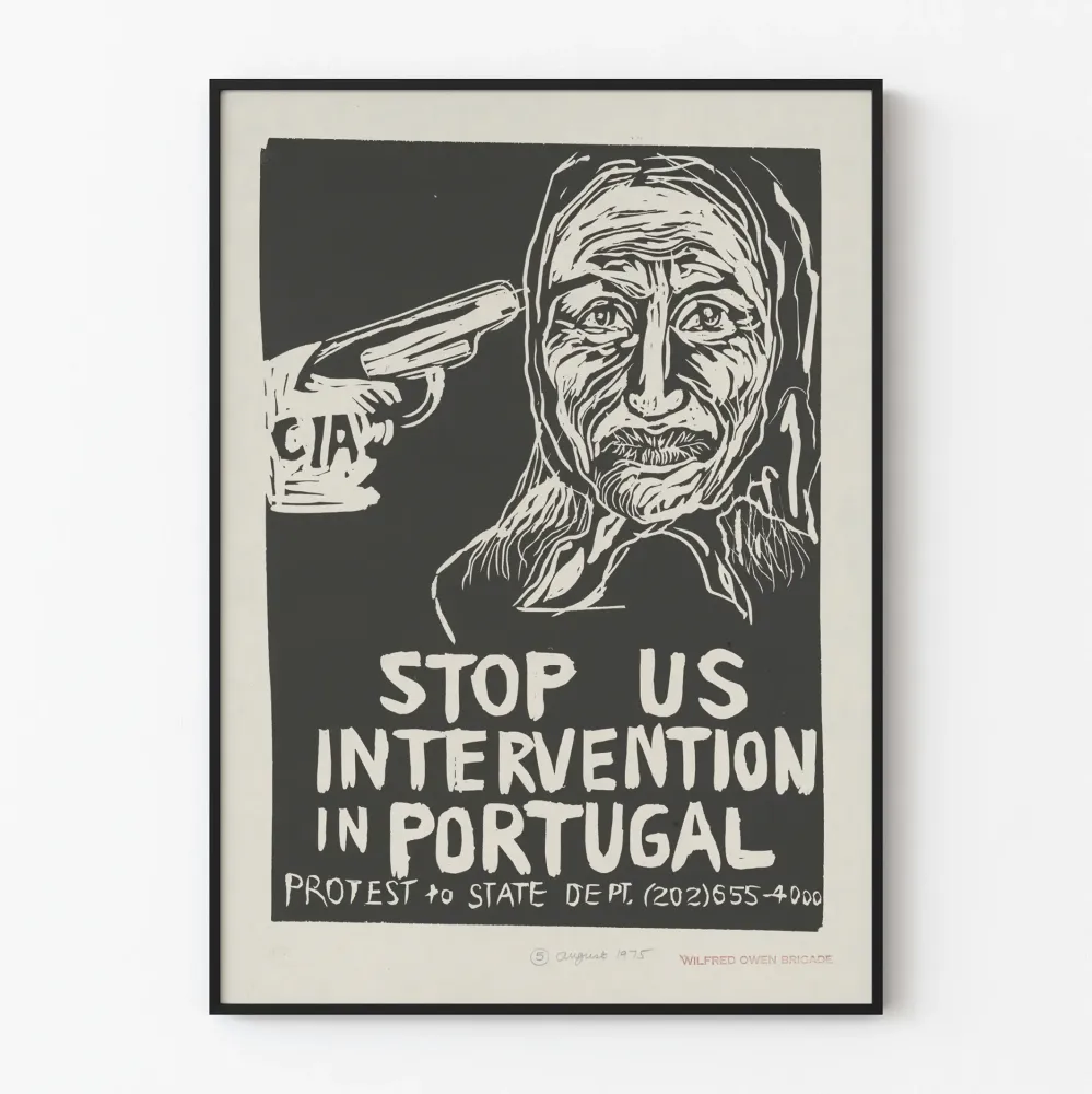 Juliste Stop Yhdysvaltojen interventiota Portugalissa - Sitoutunut seinäkoristelu