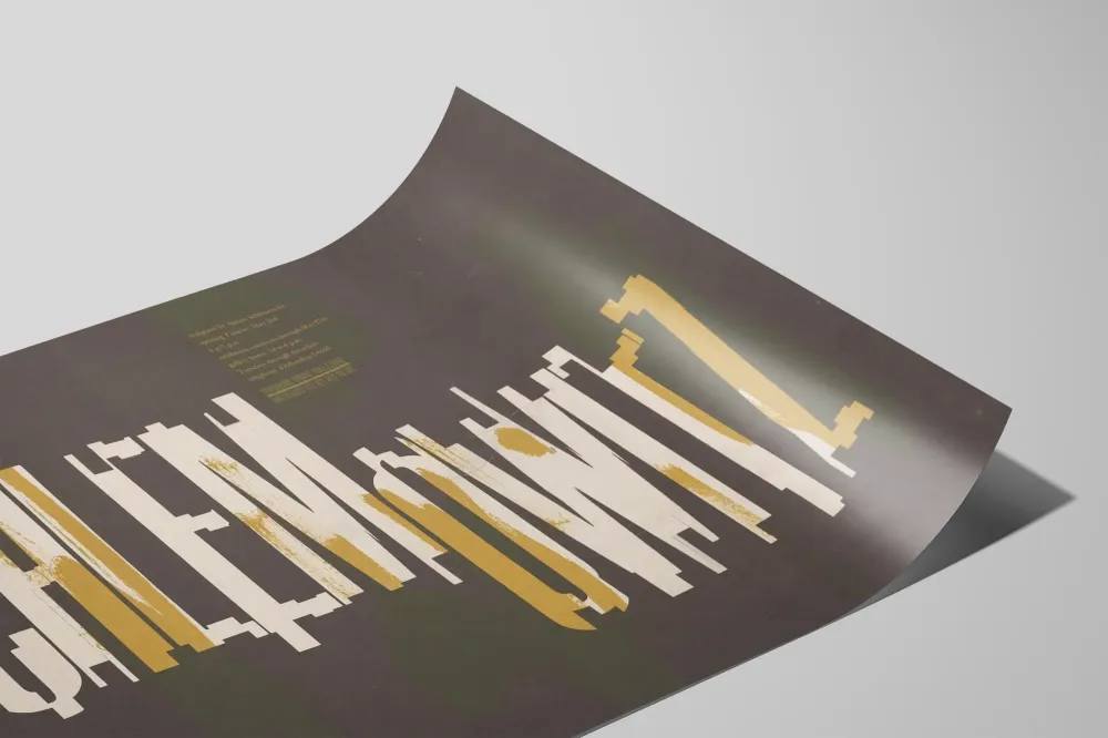 Juliste Typografinen suunnittelu Schlemowitz valkoisena ja kullattuna