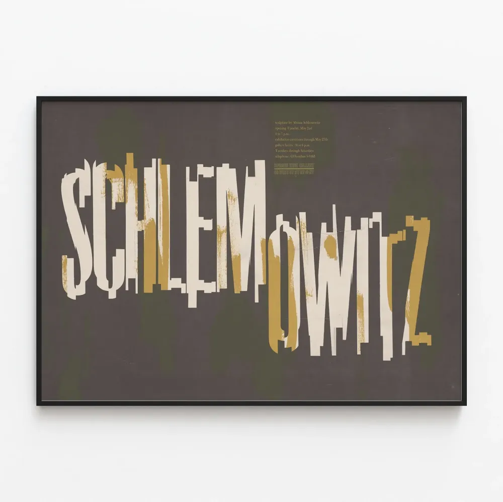 Juliste Typografinen suunnittelu Schlemowitz valkoisena ja kullattuna