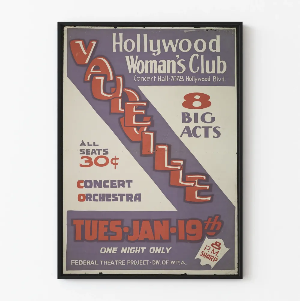 Juliste Vaudeville Hollywood Naisklubin konsertti