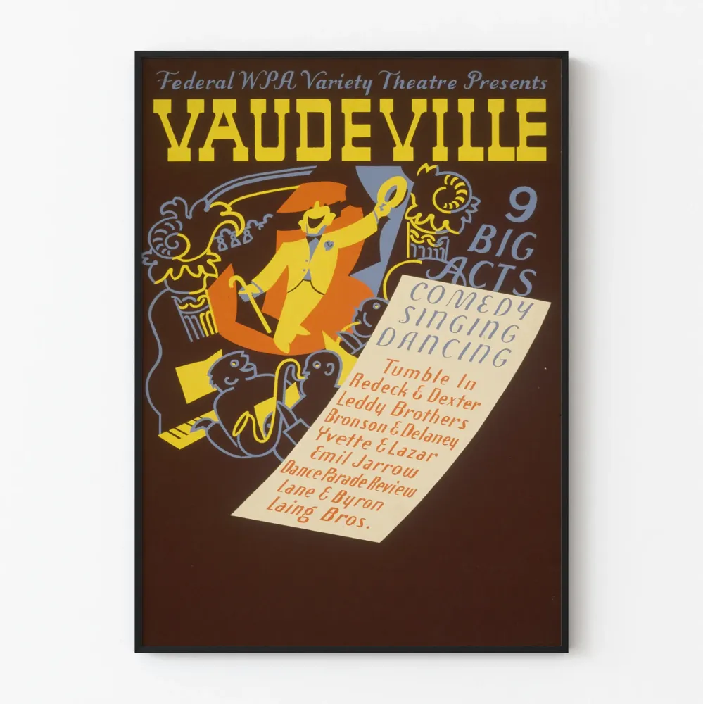 Juliste Vaudeville 9 Suurta Numeroa - Vintage-teatterin Seinäsisustus