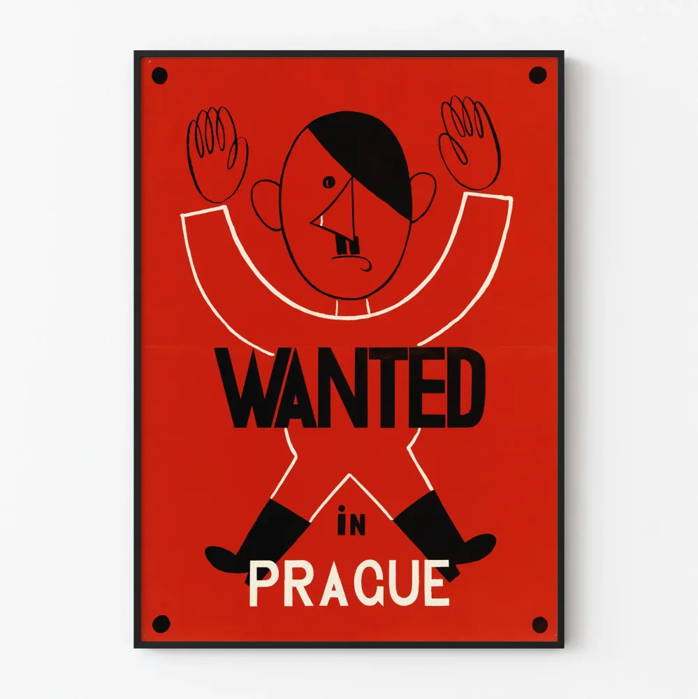 Juliste Wanted Prague - Vintage seinäkoriste Punainen ja Musta