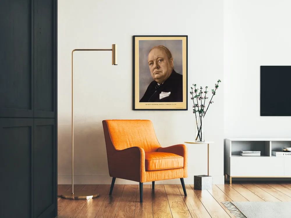Juliste Winston S. Churchillin virallisen pukukuvan poseeraus