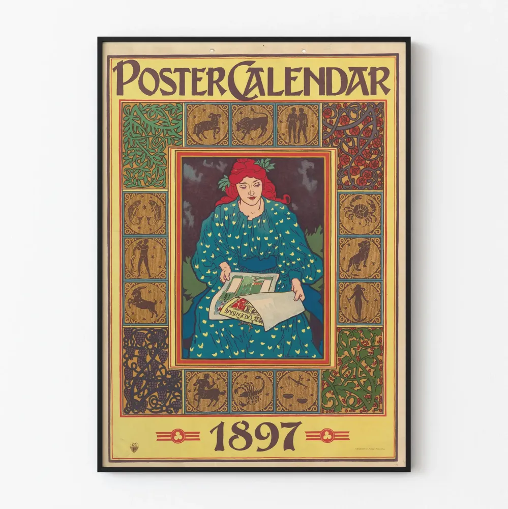 Julistekalenteri 1897 tyylinen Art Nouveau horoskooppiaiheineen