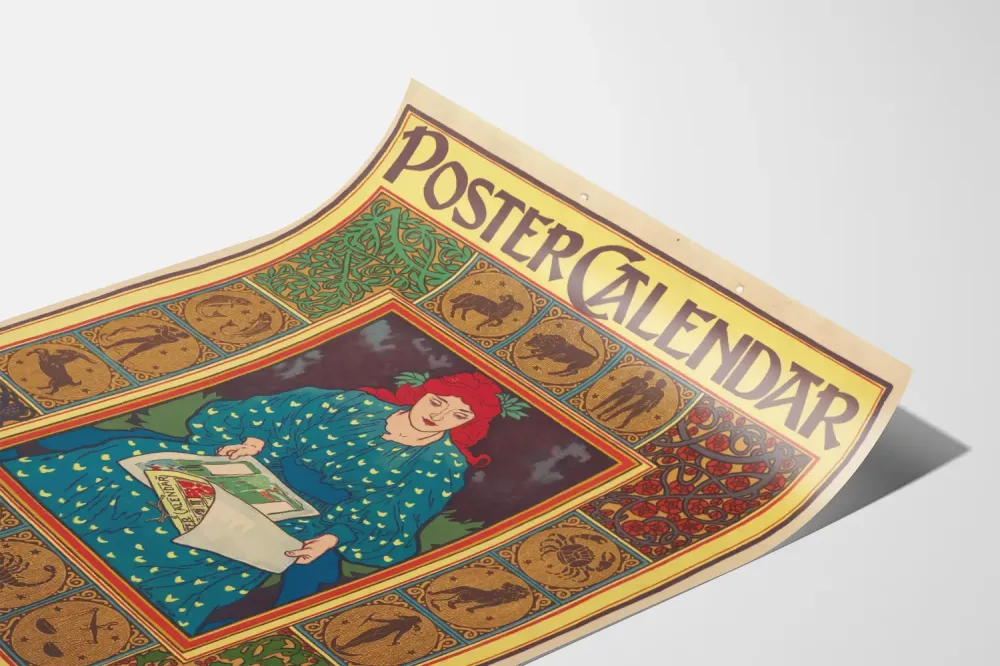 Julistekalenteri 1897 tyylinen Art Nouveau horoskooppiaiheineen