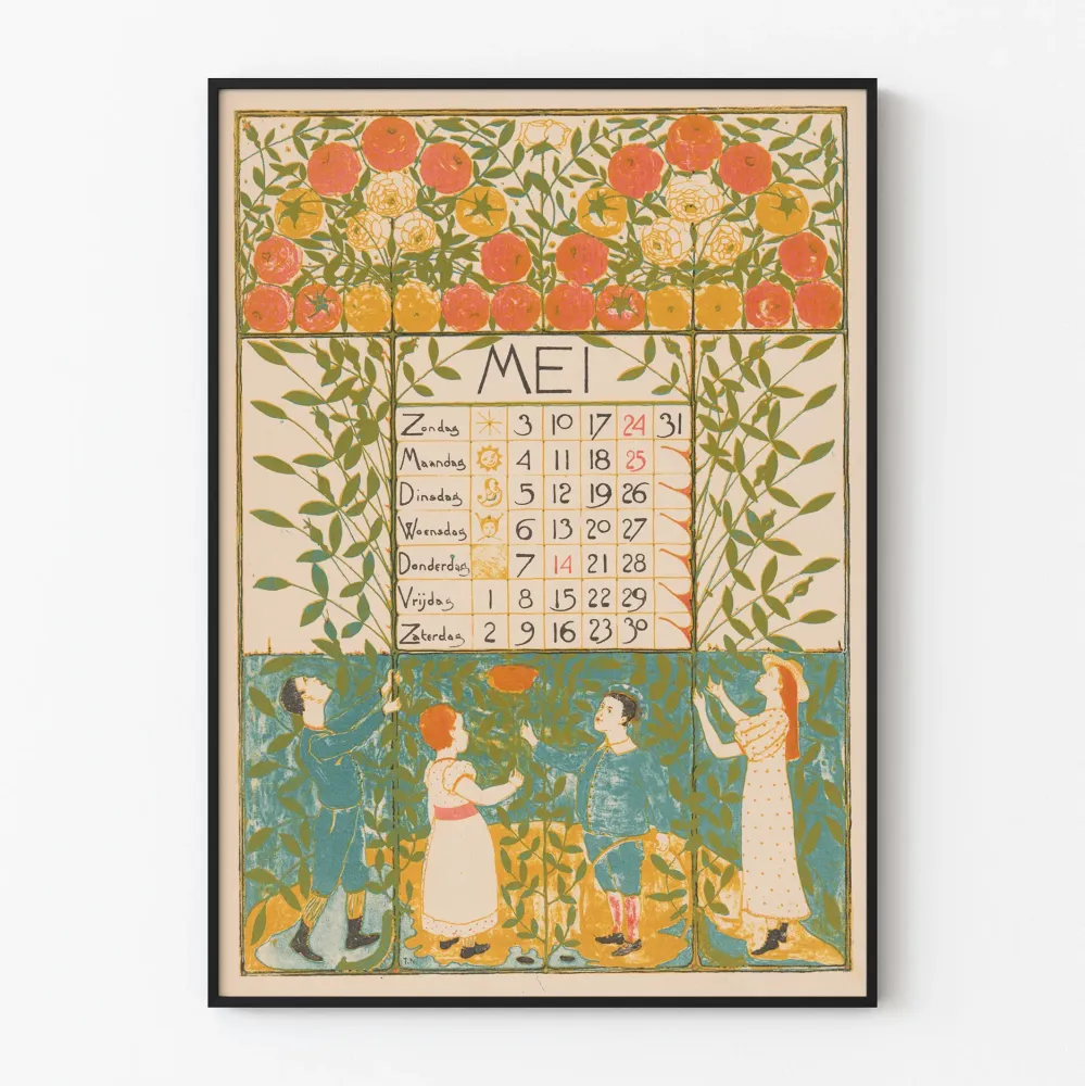 Julkaisu Kalenteri toukokuu 1896 - Kuvitus vintage Fleurie Poster