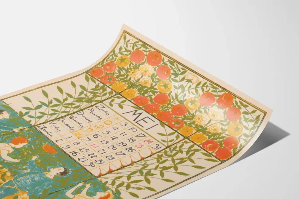 Julkaisu Kalenteri toukokuu 1896 - Kuvitus vintage Fleurie Poster