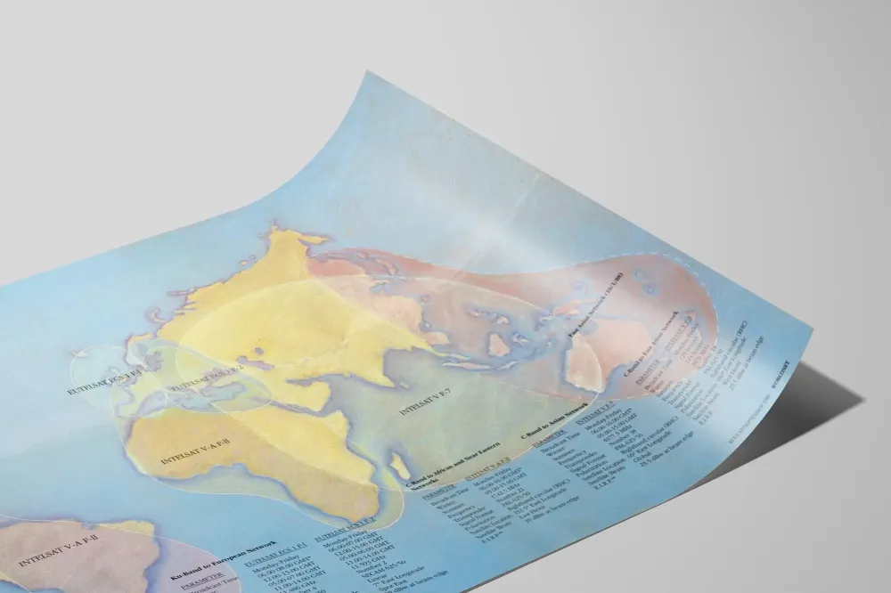 Julkaisuaikataulu Kansainvälinen satelliittijakelu Worldnet 1988 Poster