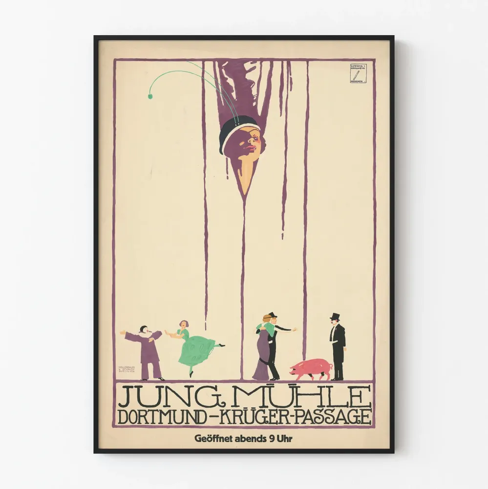 Jungmühle Dortmund Krüger Passage - Vintage Art déco - Seinäkäsittelyjuliste