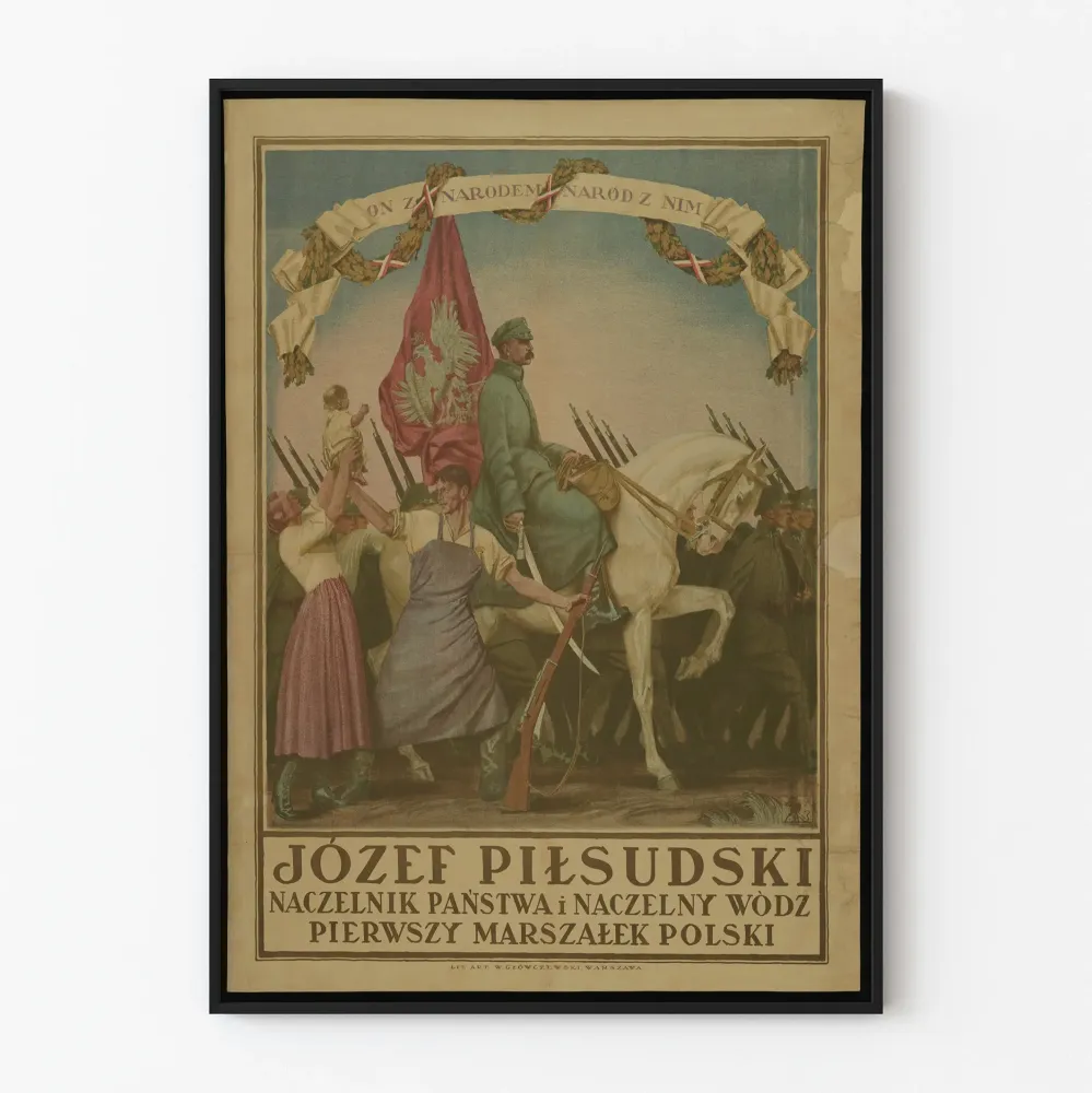 Józef Piłsudski ratsastamassa historiallinen juliste seinälle