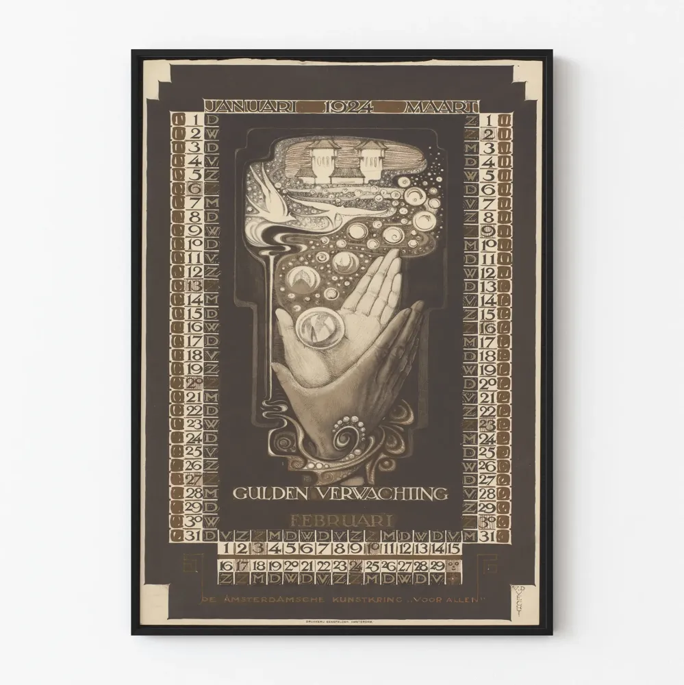 Kalenterijuliste 1924 - Tammikuu maaliskuu – Vintage-seinäkoristelu