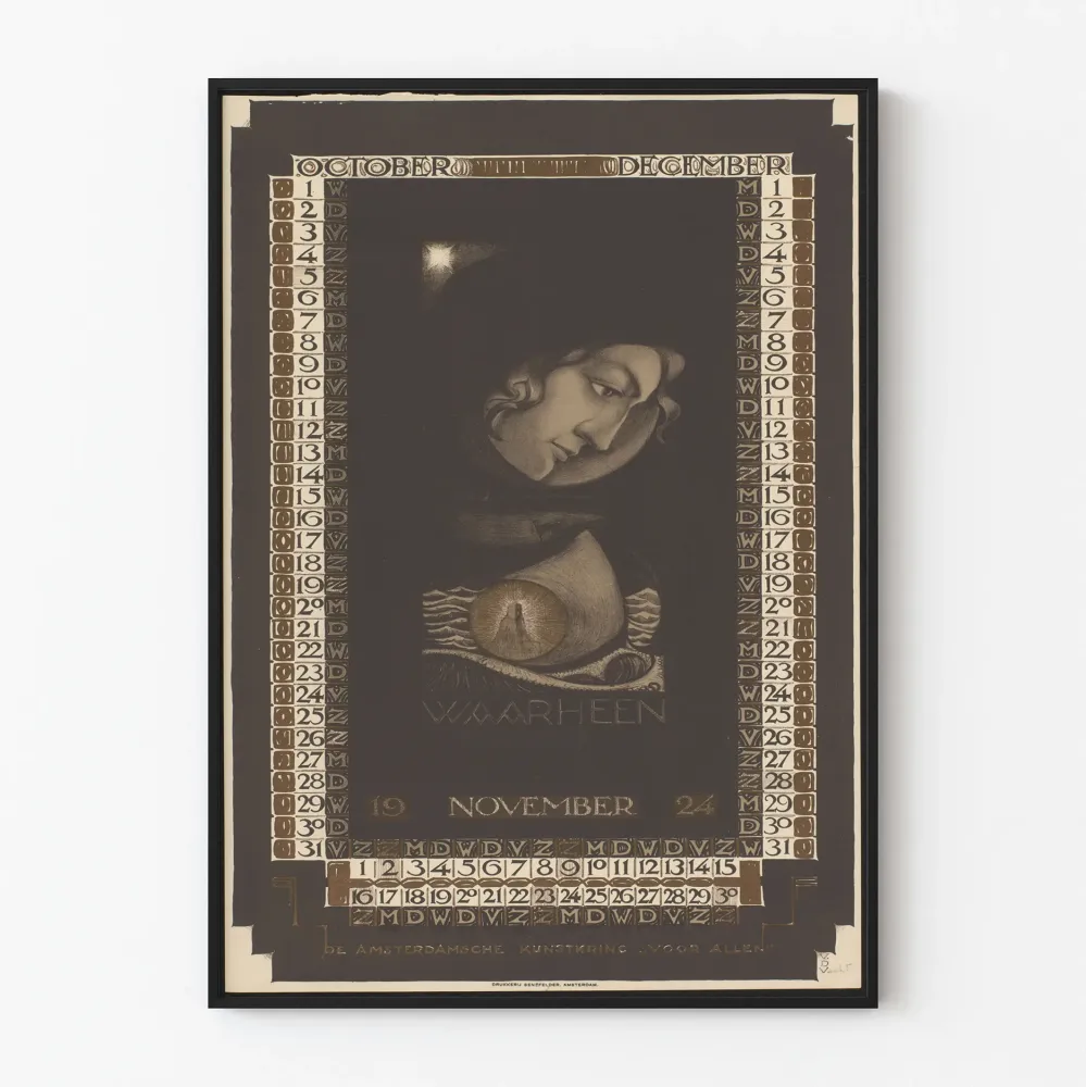 Kalenterijuliste seinälle lokakuusta joulukuuhun 1924 vintage-tyylinen