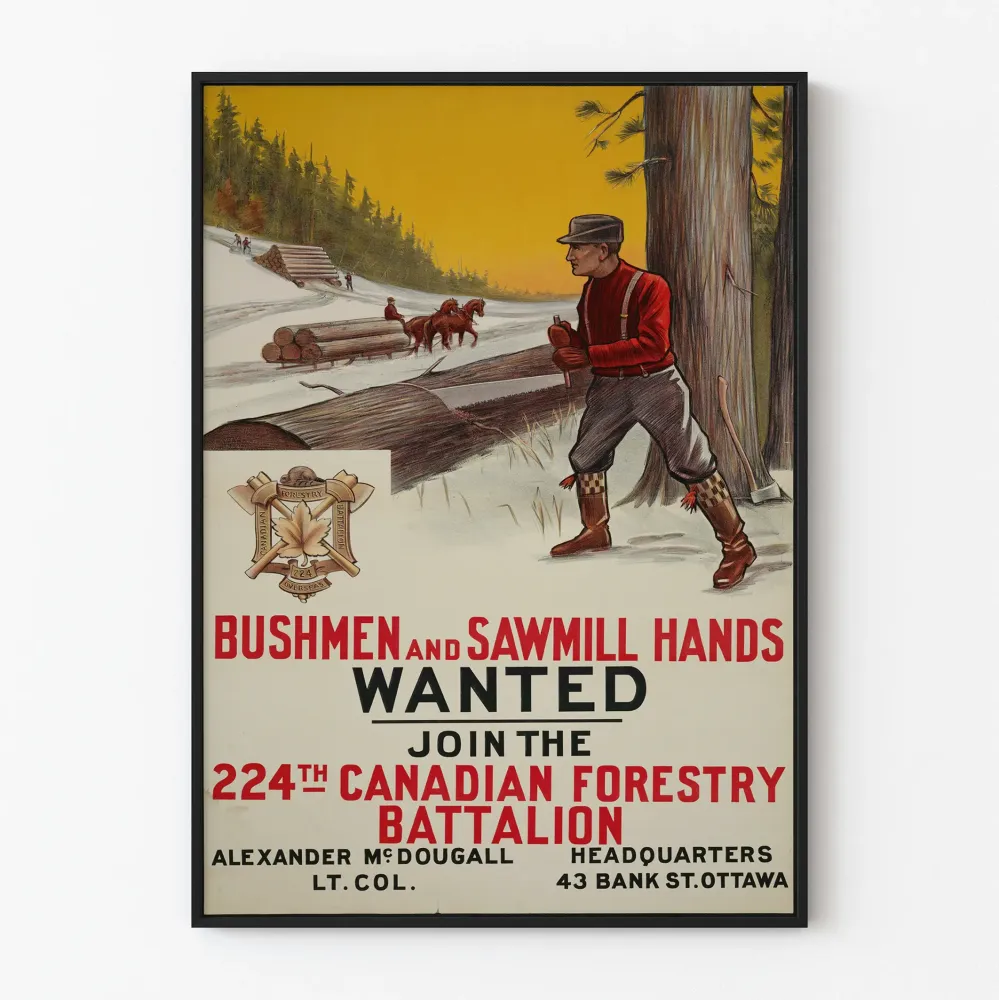 Kanadan metsäkorpuksen 224. pataljoonan vintage-työpaikkajuliste
