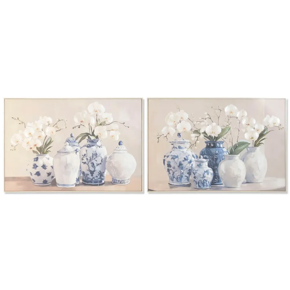 Kangas Home ESPRIT Sininen Valkoinen Itämainen Maljakko 122,5 X 4,5 X 82,5 CM (2 osaa)