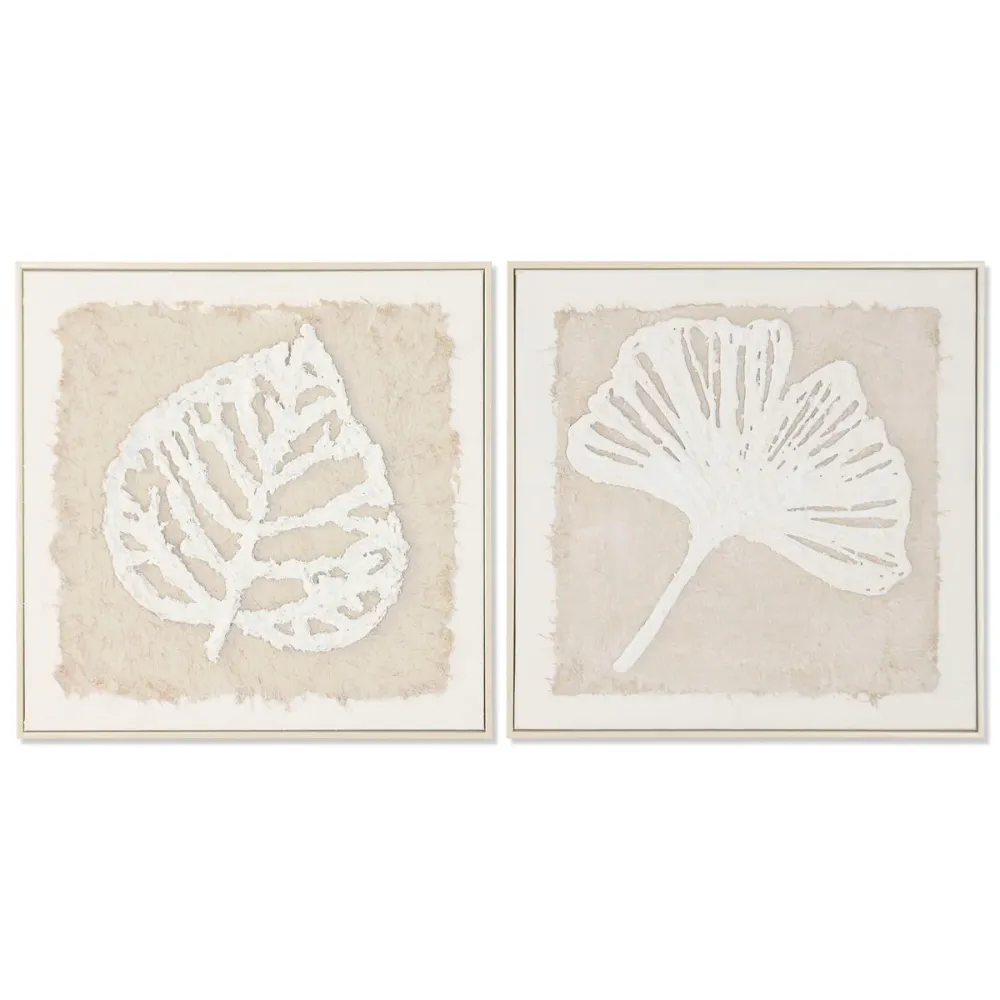 Kangas Home ESPRIT Valkoinen Beige Kasvien lehtiä Cottage 62,5 X 3,5 X 62,5 CM (2 osaa)