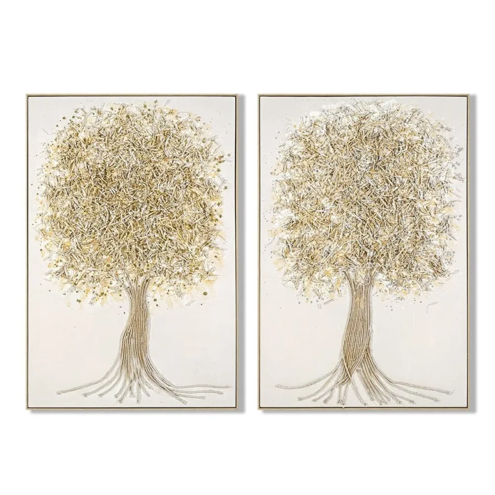 Kangas Home ESPRIT Valkoinen Kullattu Puut Perinteinen 82 x 4 x 122 cm (2 osaa)