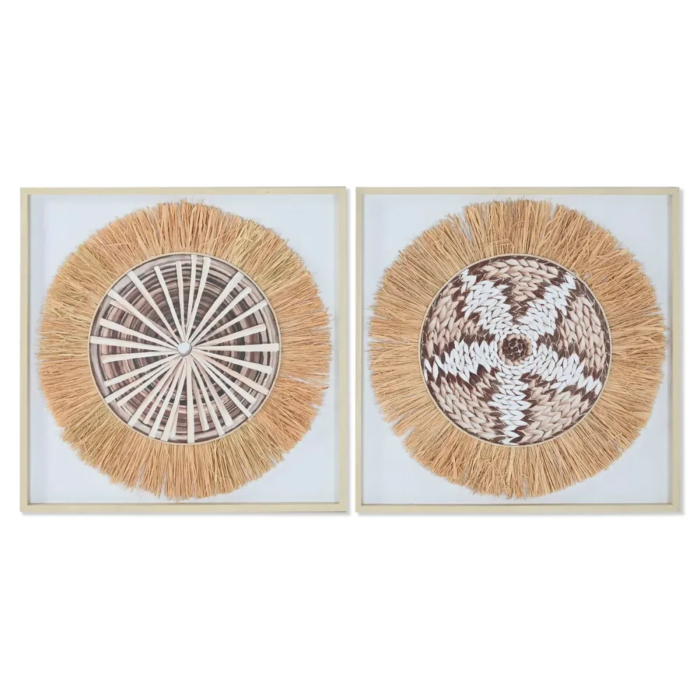 Kangas Home ESPRIT Valkoinen Luonnollinen Boho 60 x 3 x 60 cm (2 osaa)
