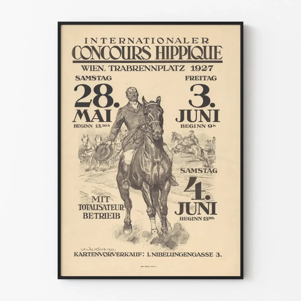 Kansainvälisen ratsastuskilpailujen juliste 1927 - vintage ratsastustyylinen seinäkoristelu