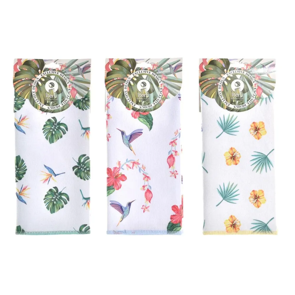 Keittiöliina DKD Home Decor Harmaa Trooppinen 3 Kappaletta