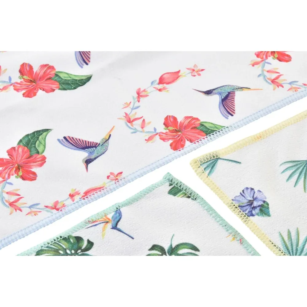 Keittiöliina DKD Home Decor Harmaa Trooppinen 3 Kappaletta