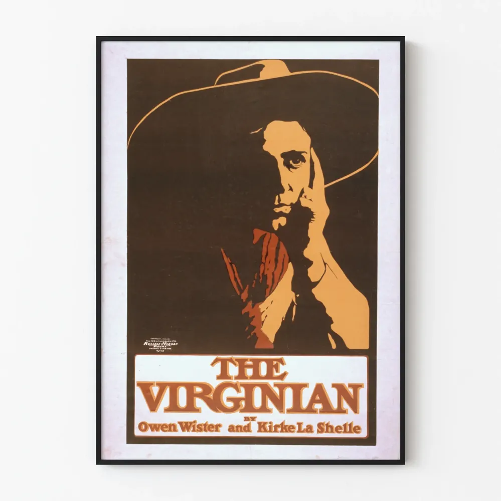Kirjallinen vintagejuliste Virginian, kirjoittanut Owen Wister ja Kirke La Shelle