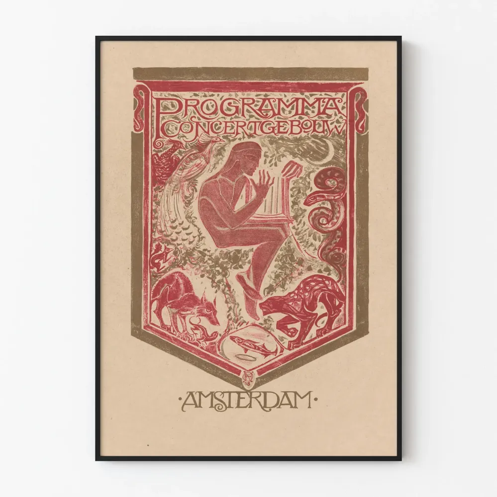 Konserttisali Concertgebouw Amsterdamin vintagejuliste ohjelmisto