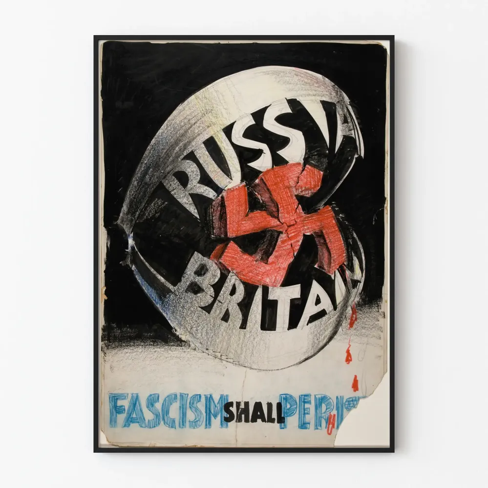 Koristeellinen antifasistinen juliste 'Fascism Shall Perish' vintage