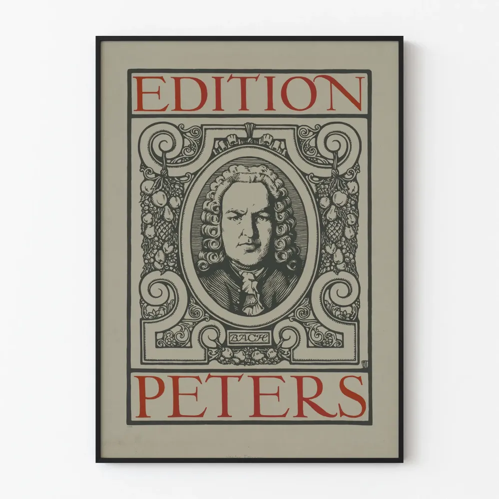 Koristeellinen juliste Edition Peters, jossa vintage-porträt Bachista