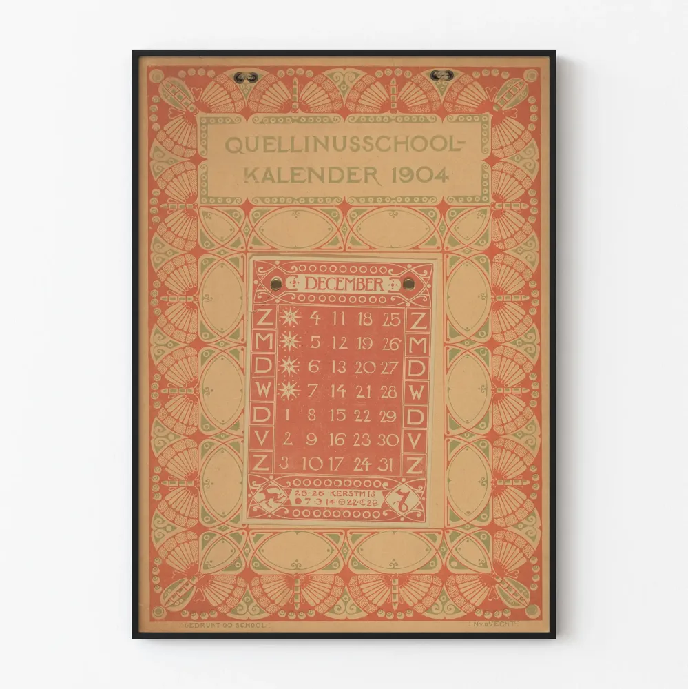 Koristeellinen kalenterijuliste Quellinusschool 1904 joulukuu
