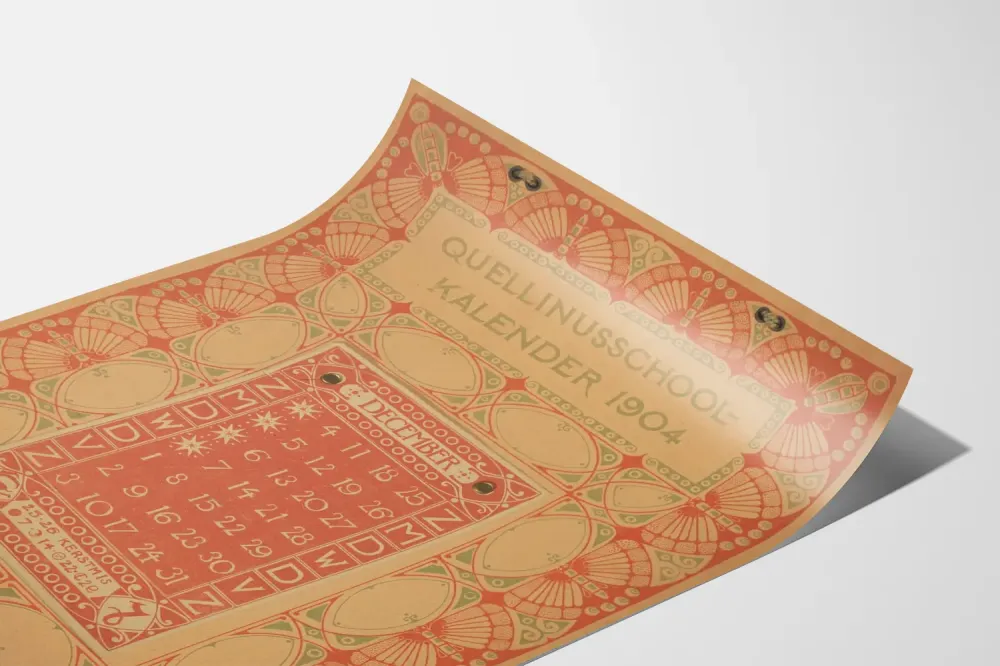 Koristeellinen kalenterijuliste Quellinusschool 1904 joulukuu