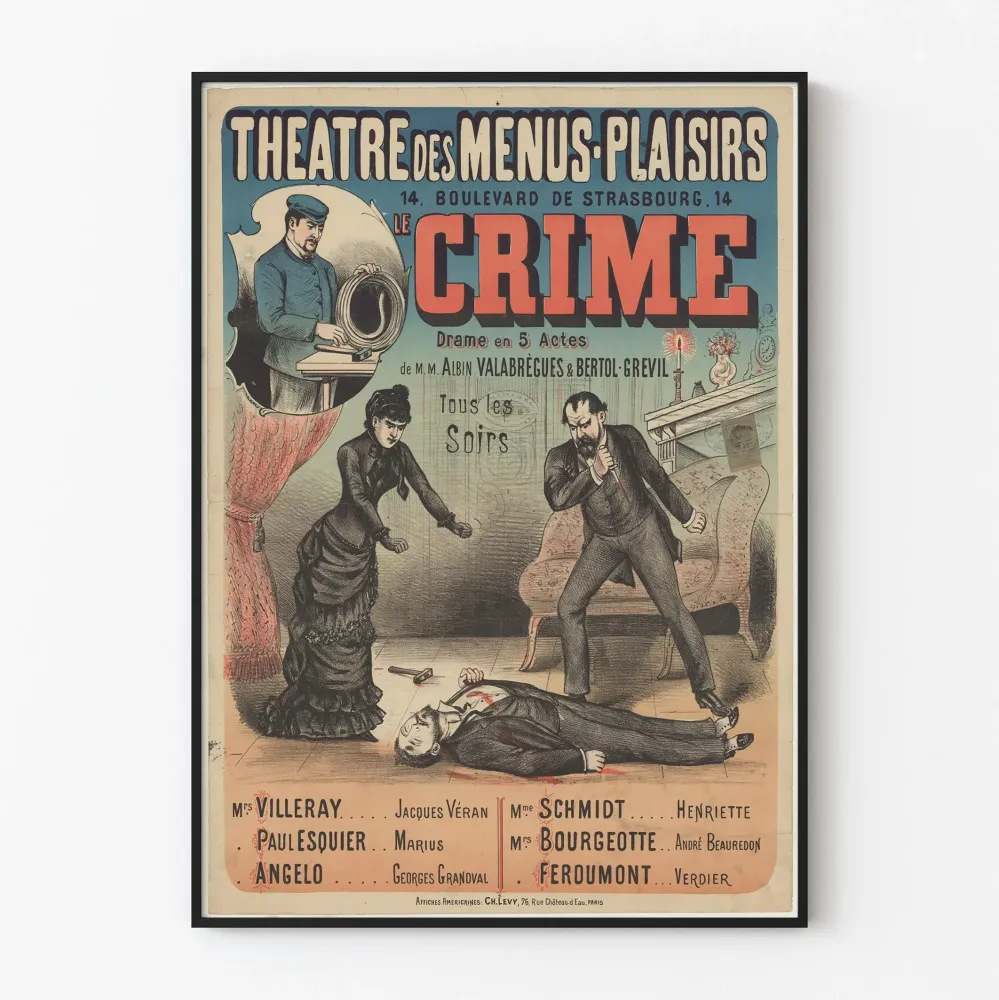 koristeellinen teatterijuliste Rikos draama 5 näytöksessä
