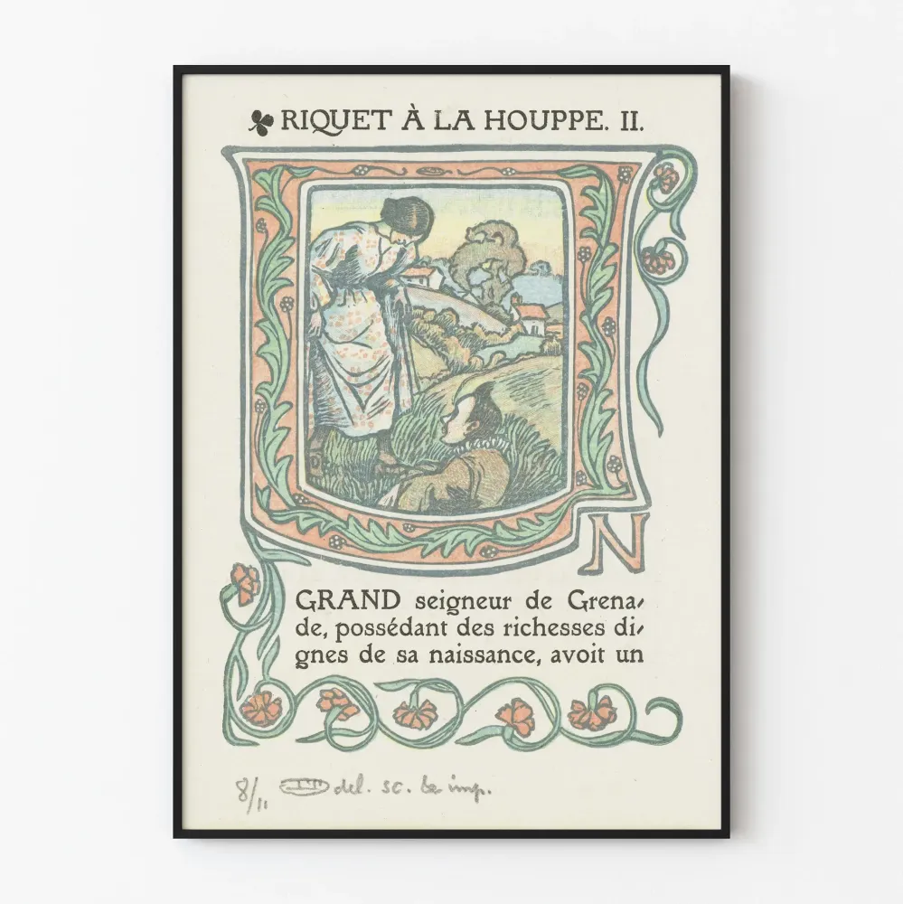 Koristeellinen vintage juliste Riquet à la Houppe -kuvitus kehystettynä