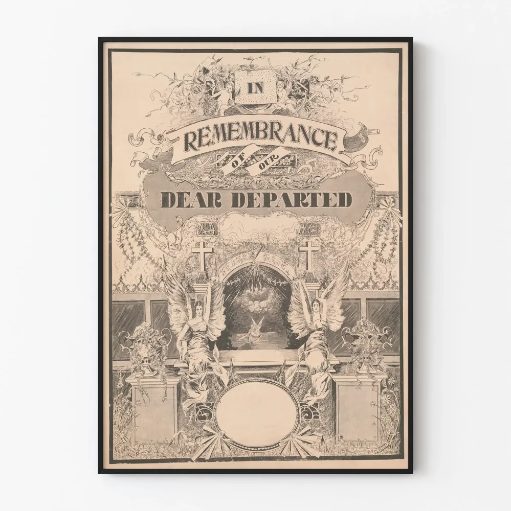 Koristeellinen vintage-juliste muistohetkeksi rakkaista edesmenneistä