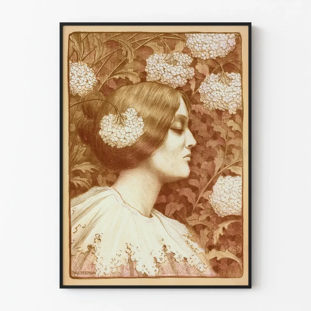 Koristejuliste Art Nouveau - Naisten muotokuva kukkiva