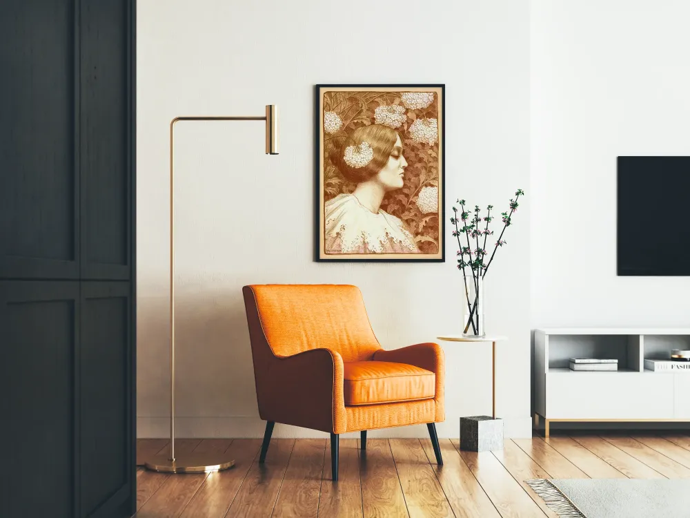 Koristejuliste Art Nouveau - Naisten muotokuva kukkiva