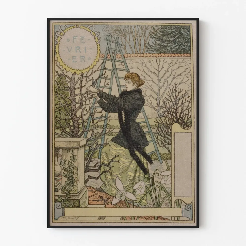 Koristejuliste Helmikuu Puutarhassa Vintage