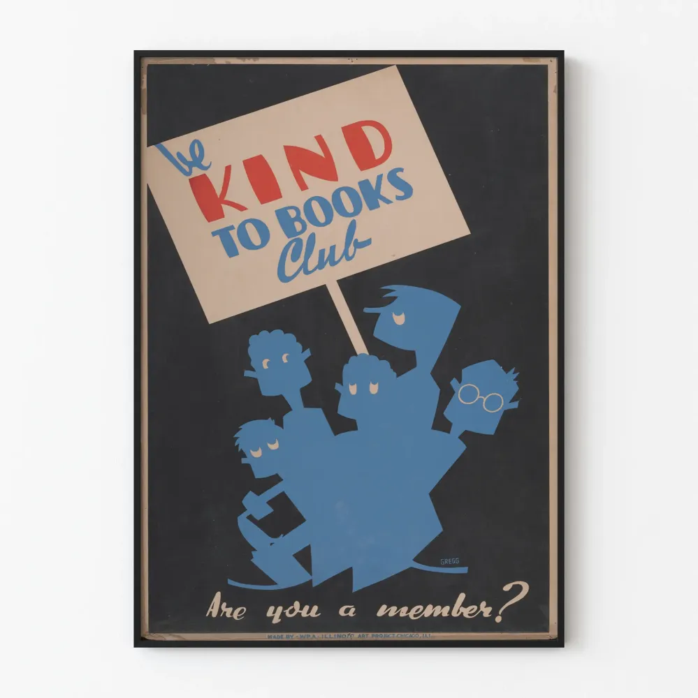 Koristejuliste Be Kind to Books Club - Vintage kirjallinen juliste