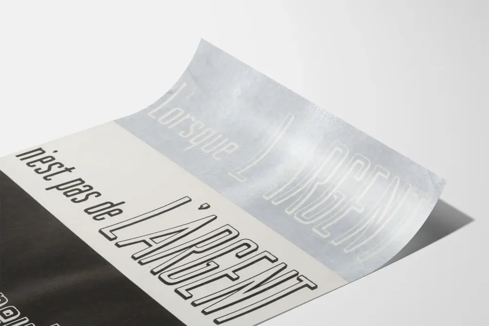 Koristejuliste 'Kun raha ei ole rahaa' graafisessa typografiassa