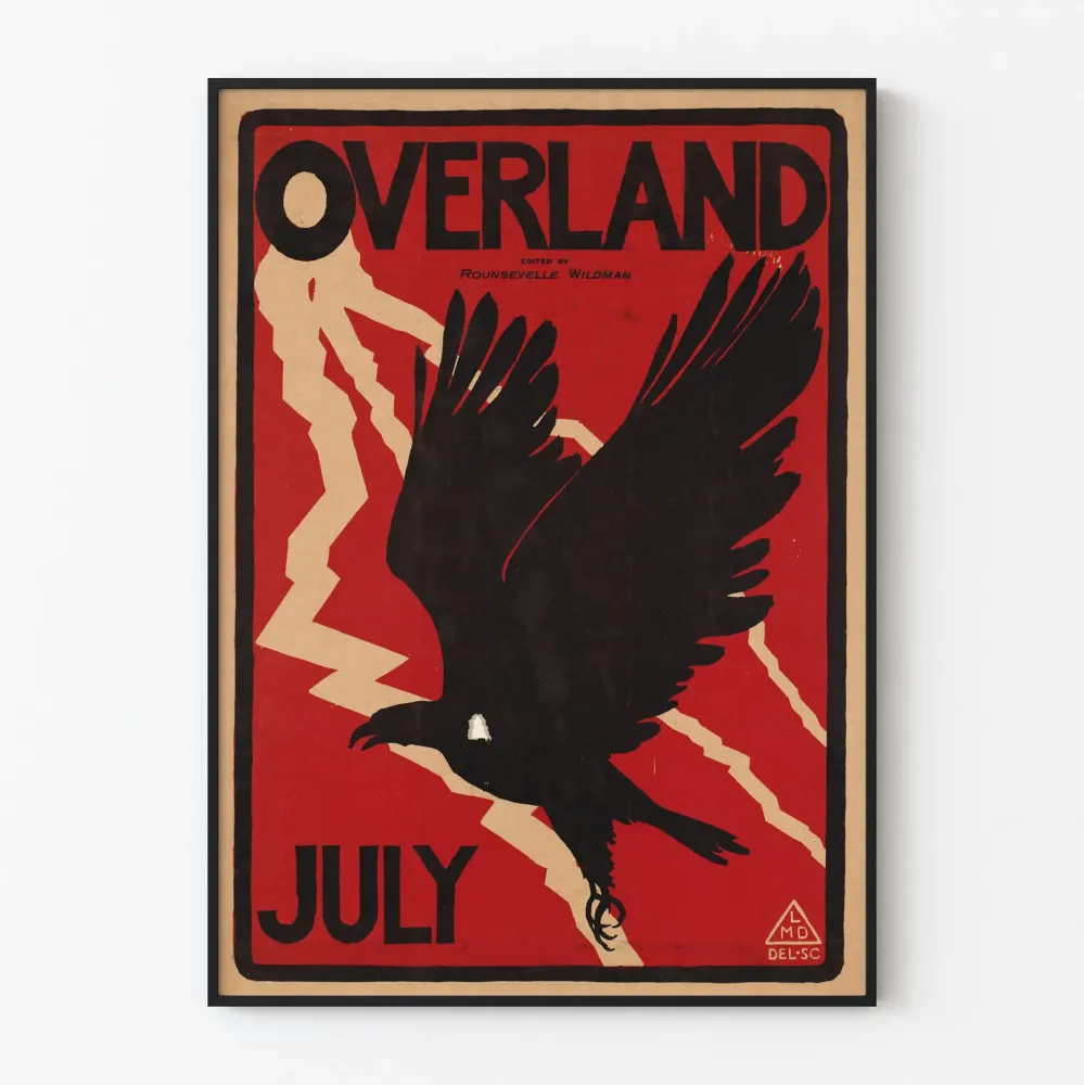 Koristejuliste Overland heinäkuulta, jossa lentävä kotka