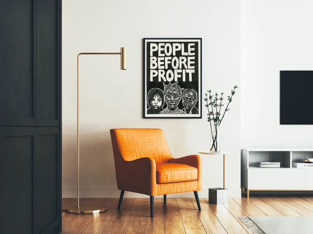 Koristejuliste People Before Profit - Tärkeä ja vaikuttava taide