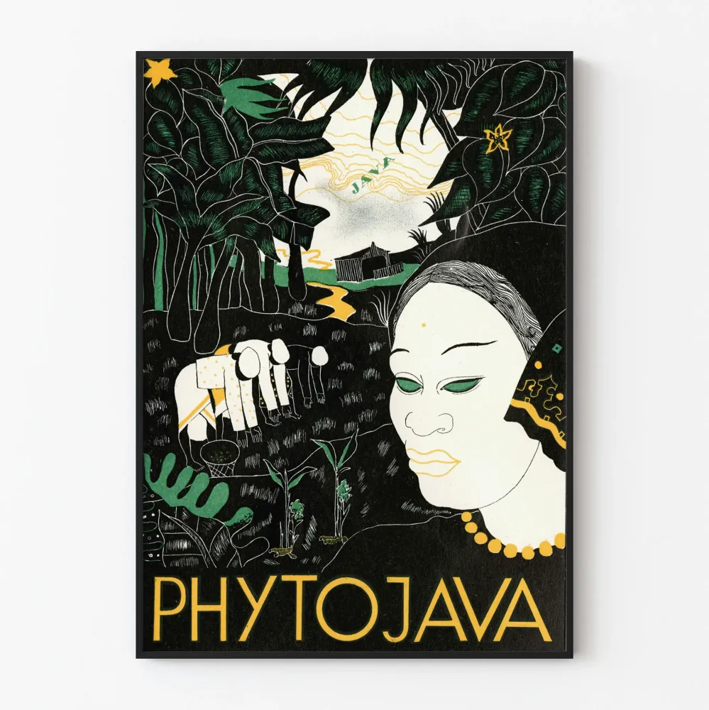 Koristejuliste PhytoJava vintage-botaaninen ja naispuolinen muotokuva