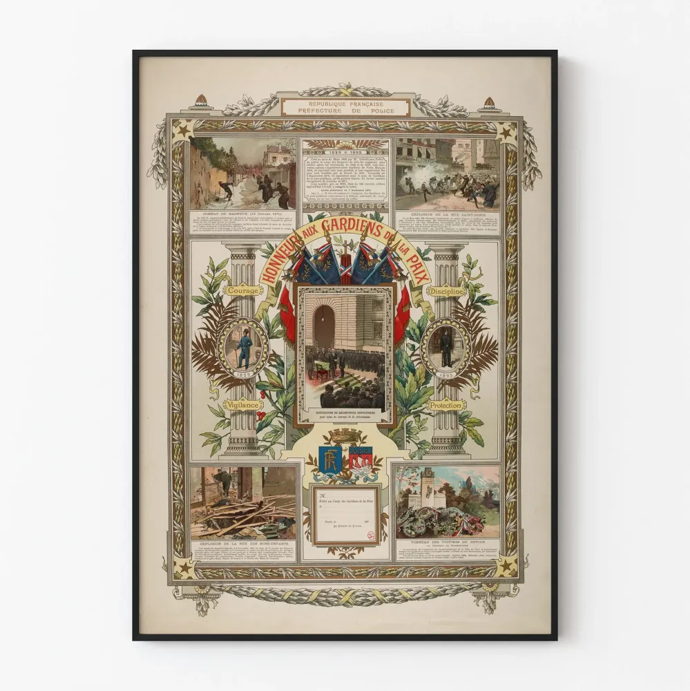 Koristejuliste Rauhanvartijoiden kunniaksi – 1900-luvun vintage-illustraatio